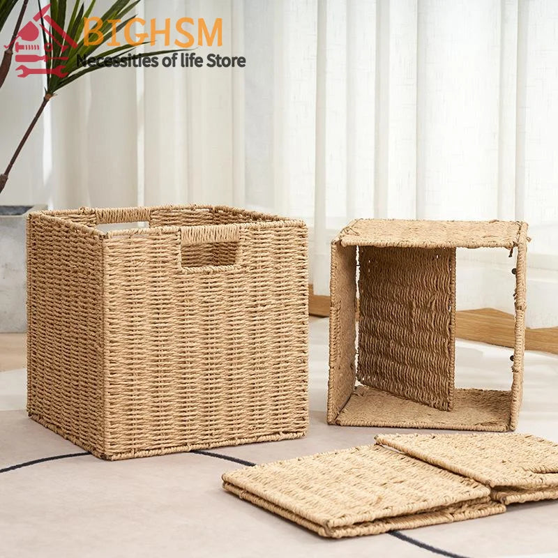 Storage Box Imitation Rattan Woven Lattice Cabinet Storage Basket Desktop Sundries Snacks Clothes Toys Woven Storage Basket