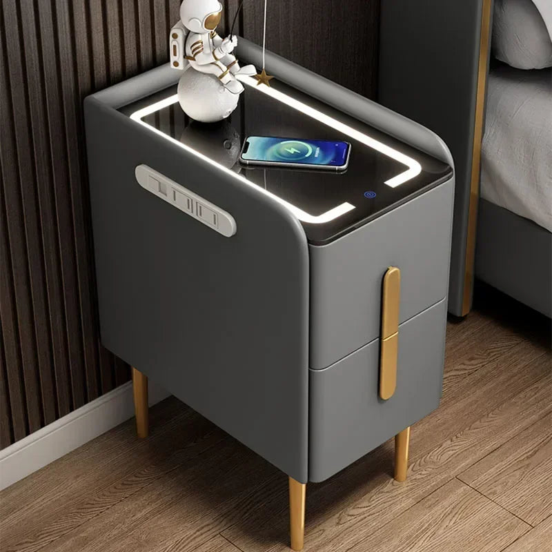 Table de chevet intelligente – Chargeur sans fil + ports USB | Design moderne avec éclairage LED