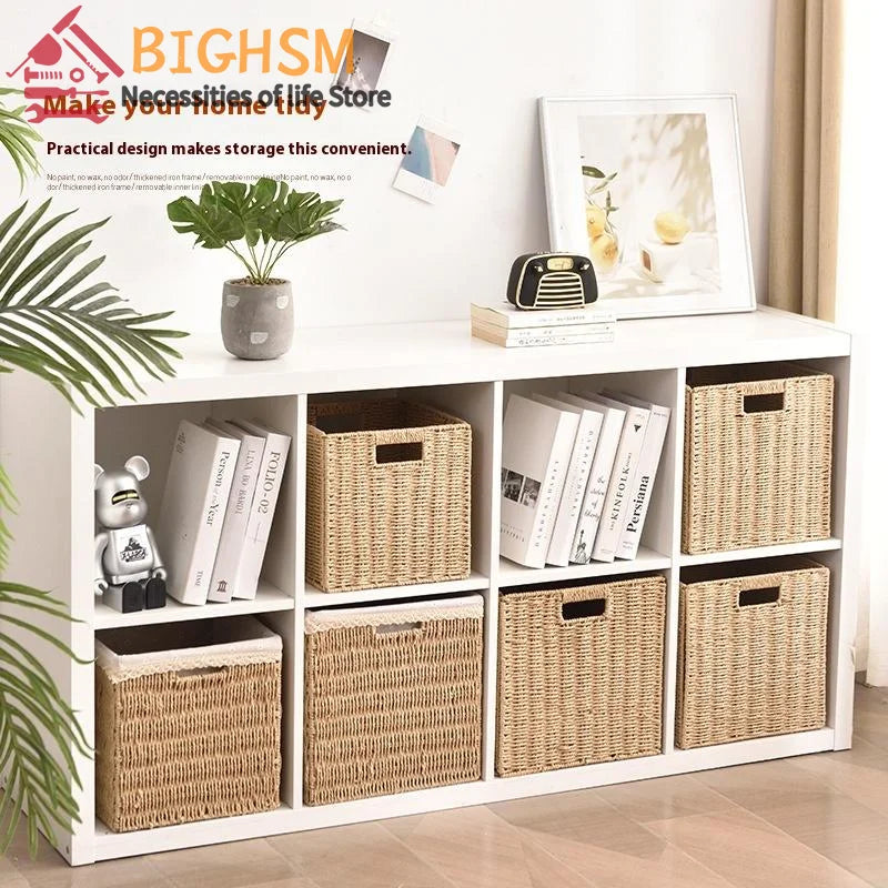 Storage Box Imitation Rattan Woven Lattice Cabinet Storage Basket Desktop Sundries Snacks Clothes Toys Woven Storage Basket