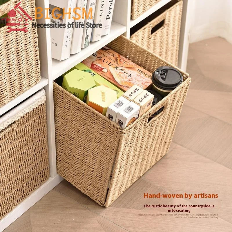 Storage Box Imitation Rattan Woven Lattice Cabinet Storage Basket Desktop Sundries Snacks Clothes Toys Woven Storage Basket