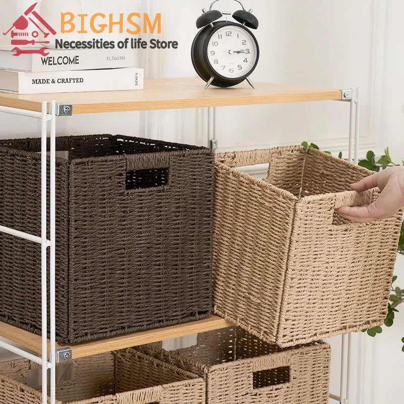 Storage Box Imitation Rattan Woven Lattice Cabinet Storage Basket Desktop Sundries Snacks Clothes Toys Woven Storage Basket