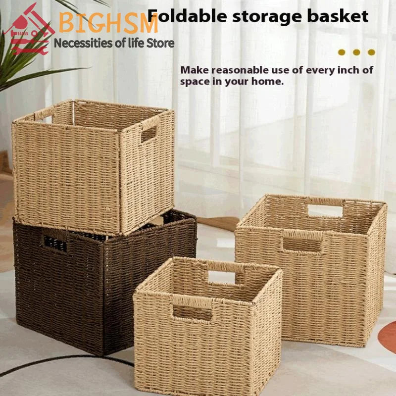 Storage Box Imitation Rattan Woven Lattice Cabinet Storage Basket Desktop Sundries Snacks Clothes Toys Woven Storage Basket
